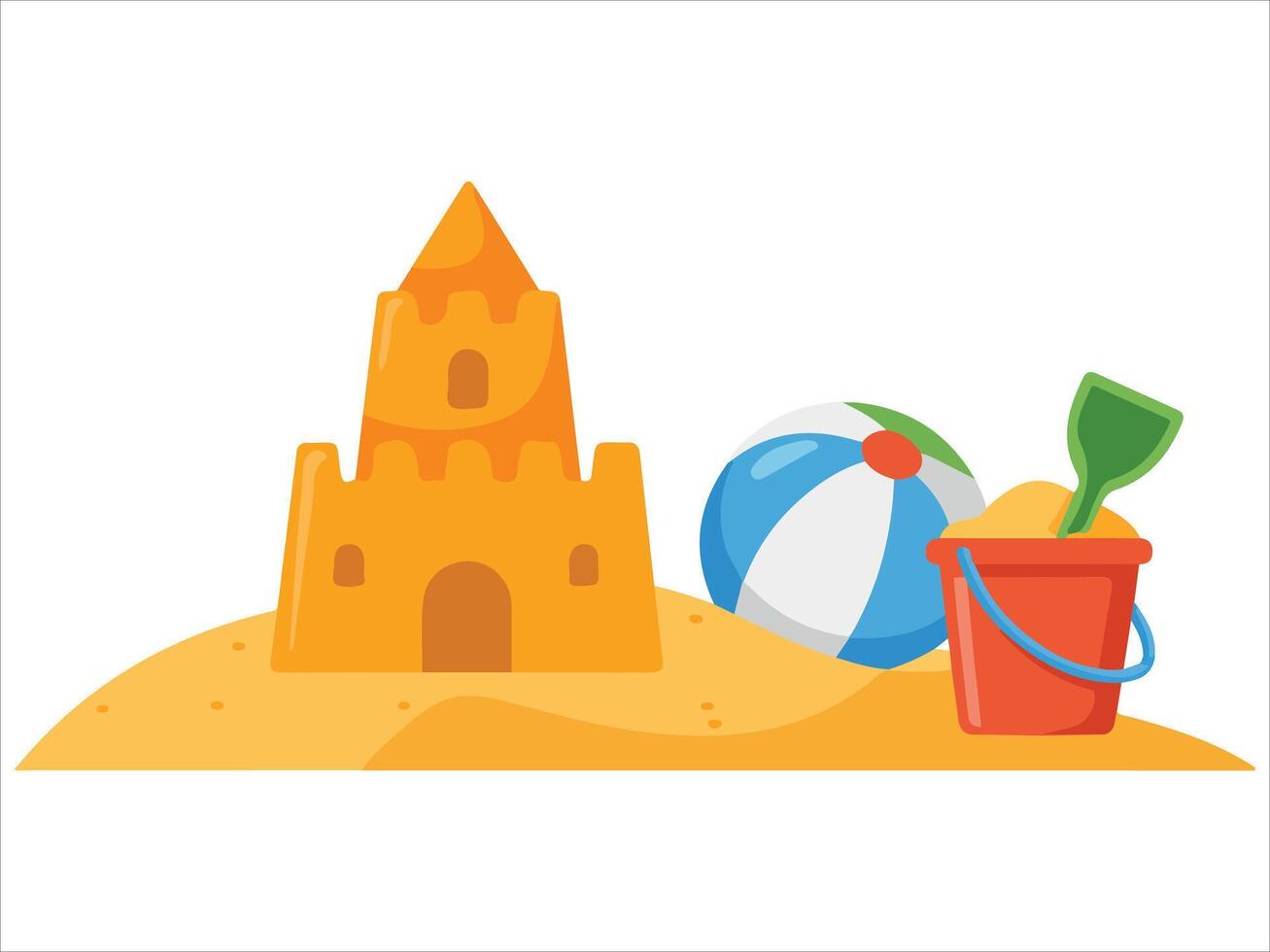 Childs sand castle with bucket isolated illustration on white background vector