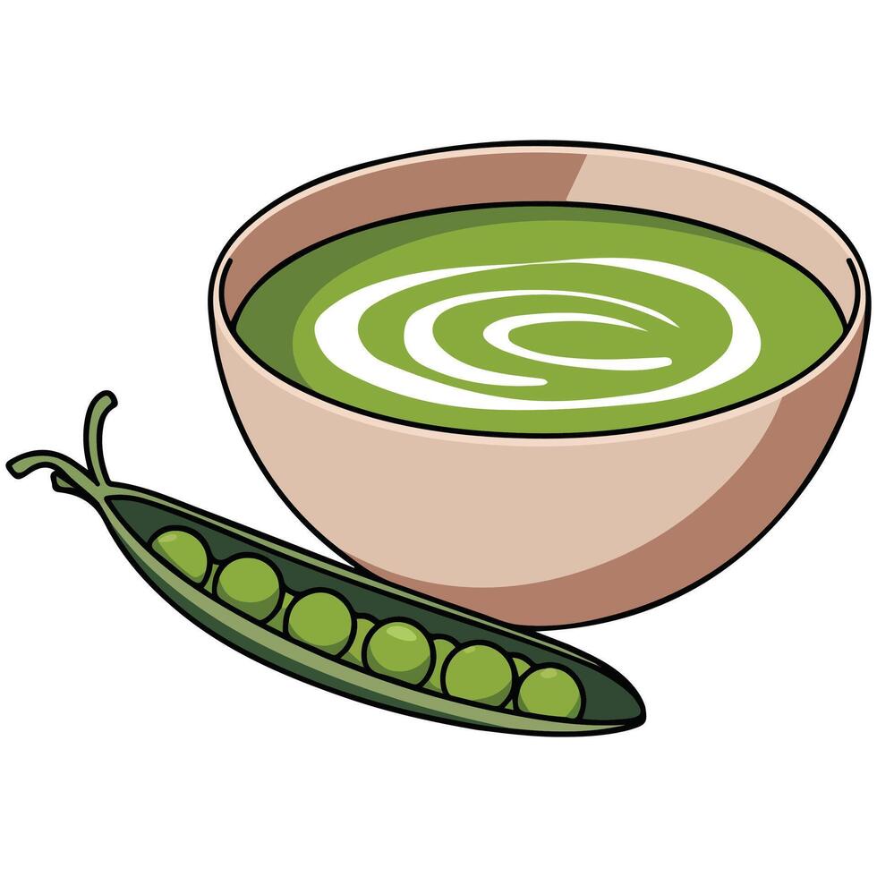 Pea soup with cream bowl isolated illustration on white background vector
