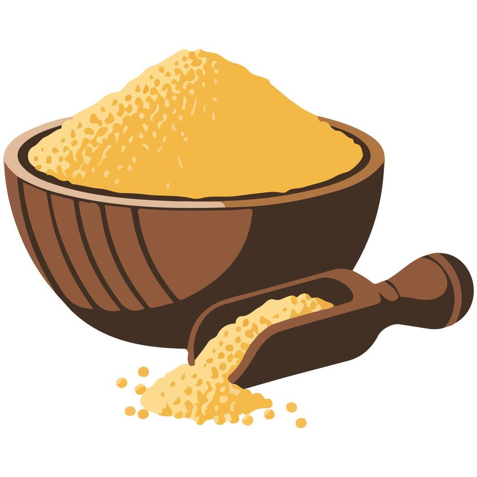 corn flour wooden bowl seeds isolated illustration on white background vector