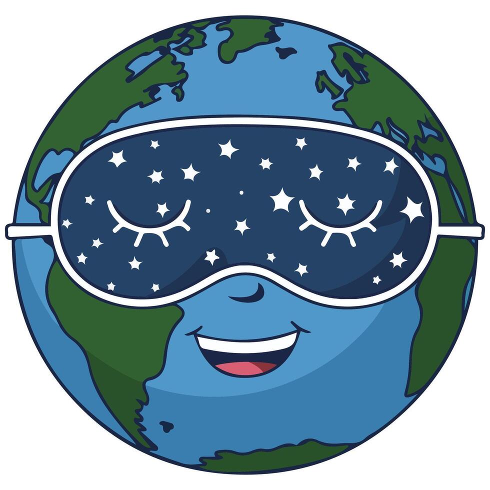 planet earth wearing sleep mask isolated illustration on white background vector