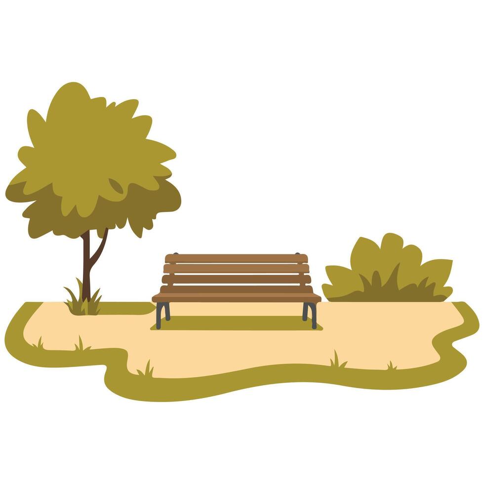 Bench in park landscape isolated illustration on white background vector