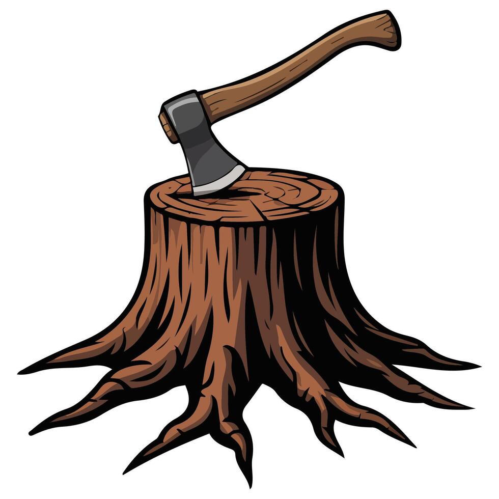 ,Lumberjack axe in wood stump isolated illustration on white background vector