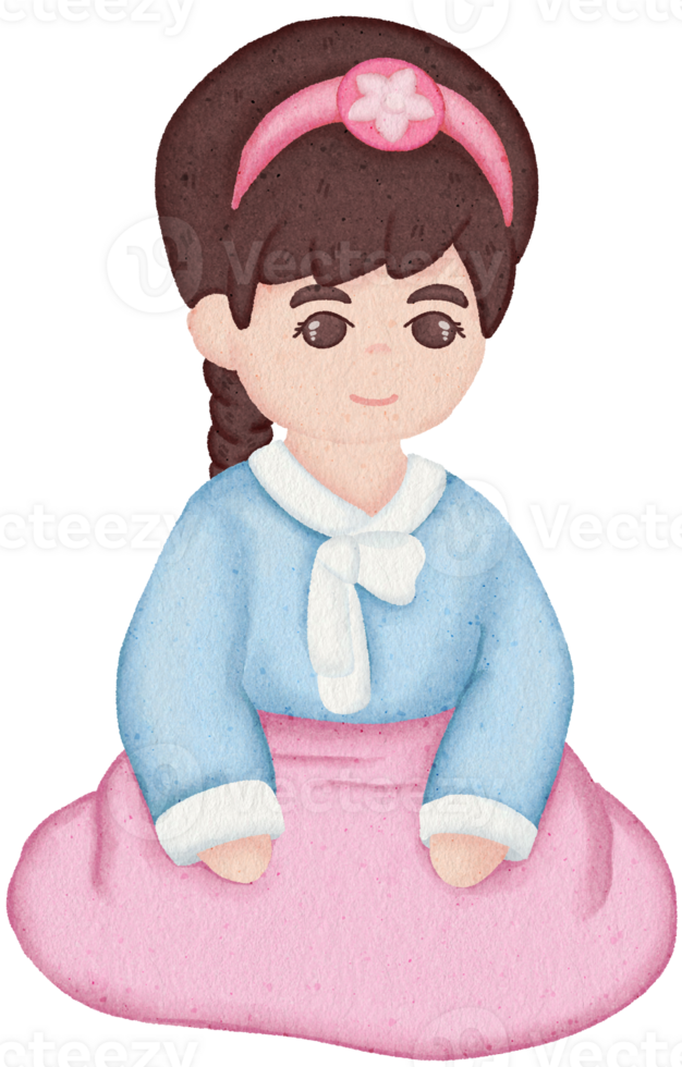 A woman sits wearing a hanbok. png