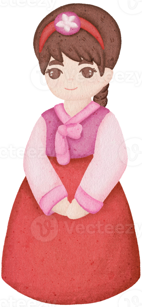 A woman is standing wearing a hanbok. png