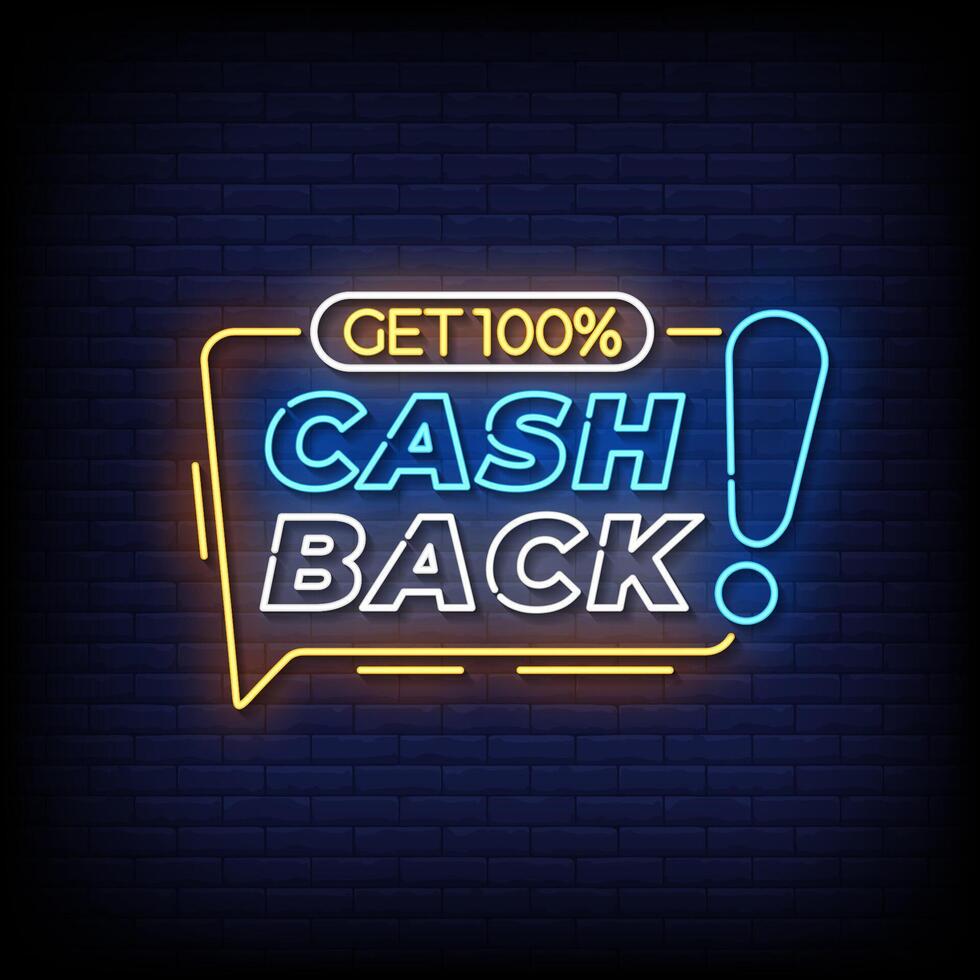 cash back neon sign with brick wall background vector