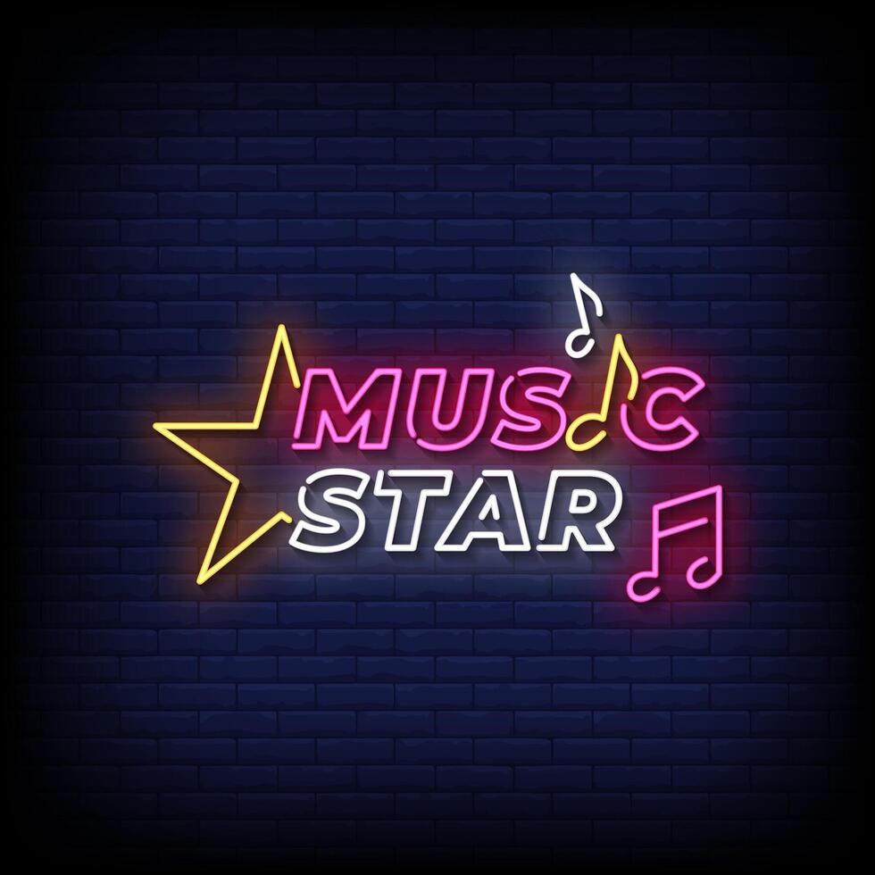 music star neon sign with brick wall background vector