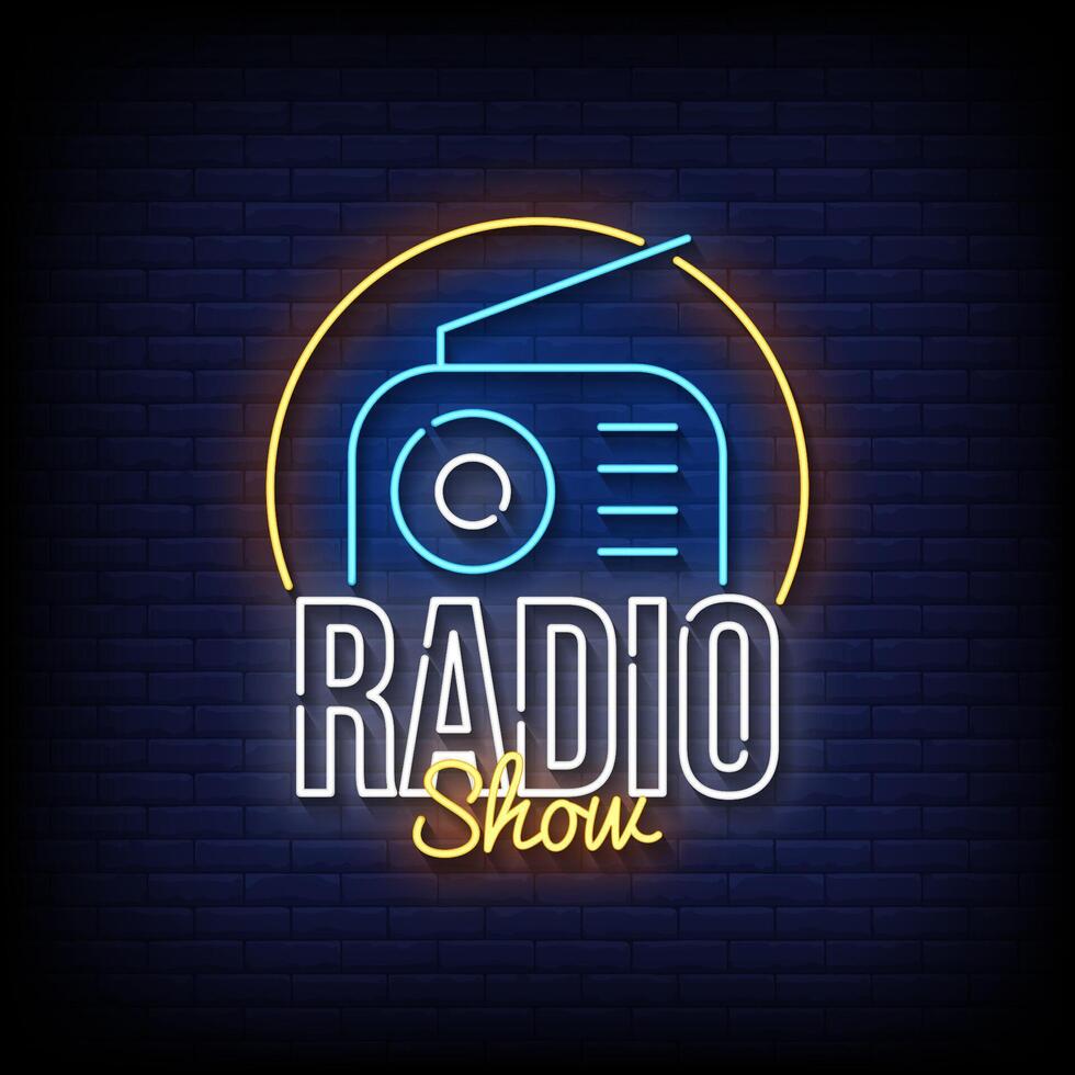 radio show neon sign with brick wall background vector