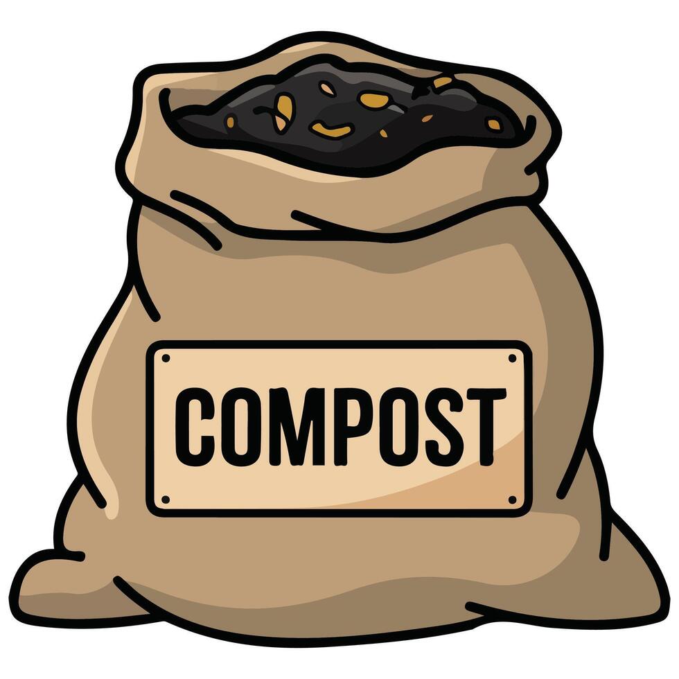Burlap sack filled with soil isolated illustration on white background vector