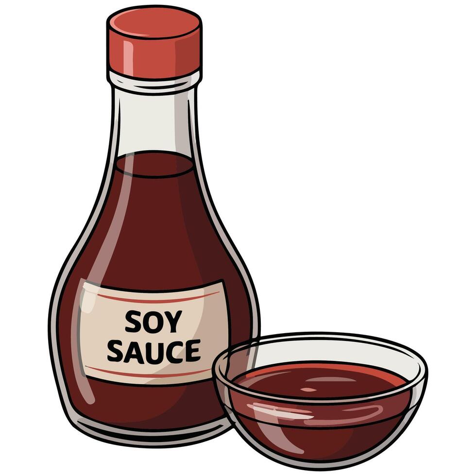 Soy sauce bottle with bowl isolated illustration on white background vector