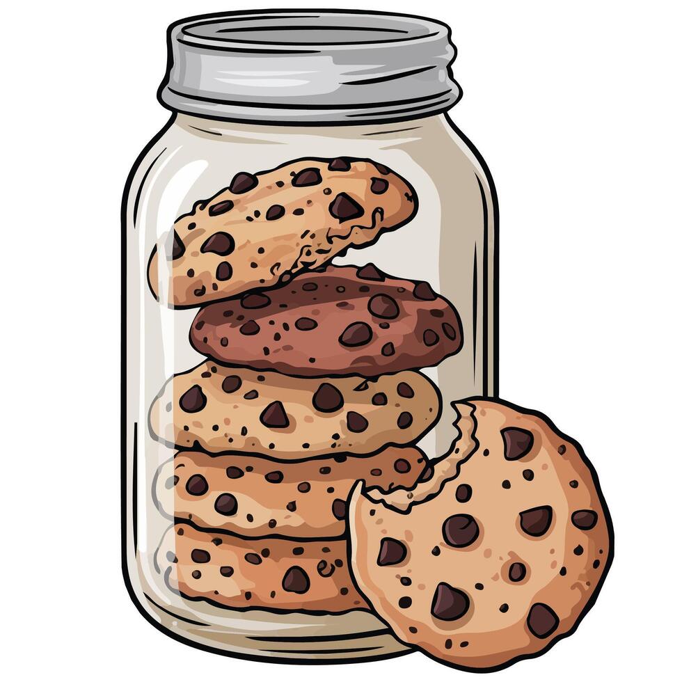 Glass jar with chocolate chip cookies isolated illustration on white background vector