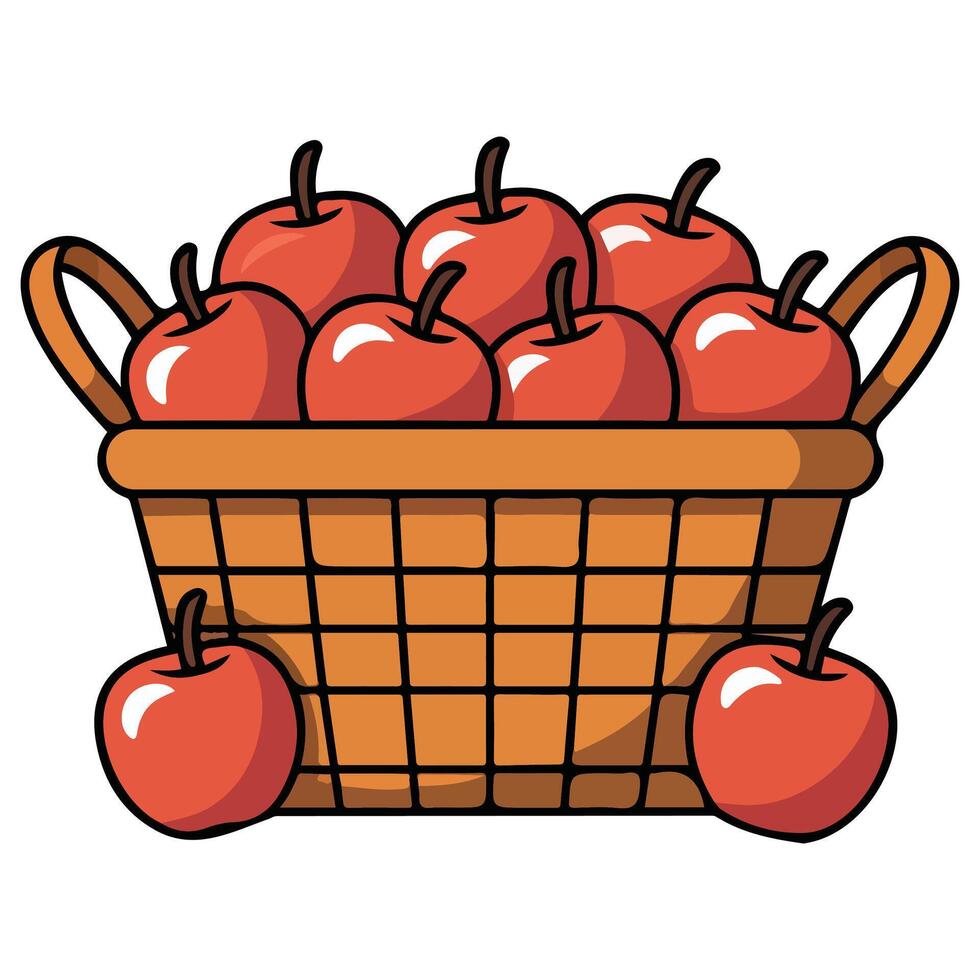 Basket of red apples harvest isolated illustration on white background vector