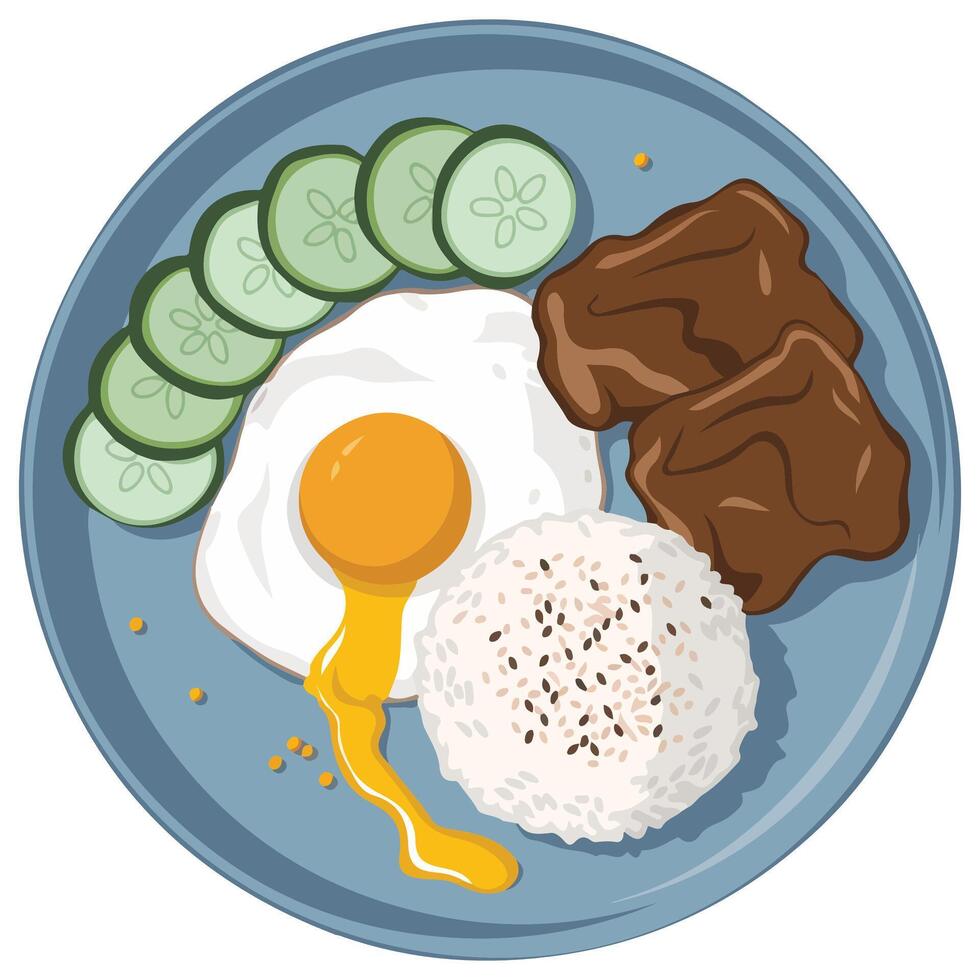 Filipino tapsilog meal with egg and rice isolated illustration on white background vector