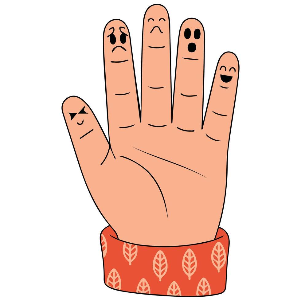 Hand with emotions on fingers child development isolated illustration on white background vector