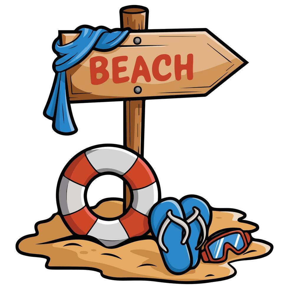 beach items pointer summer vacation isolated illustration on white background vector
