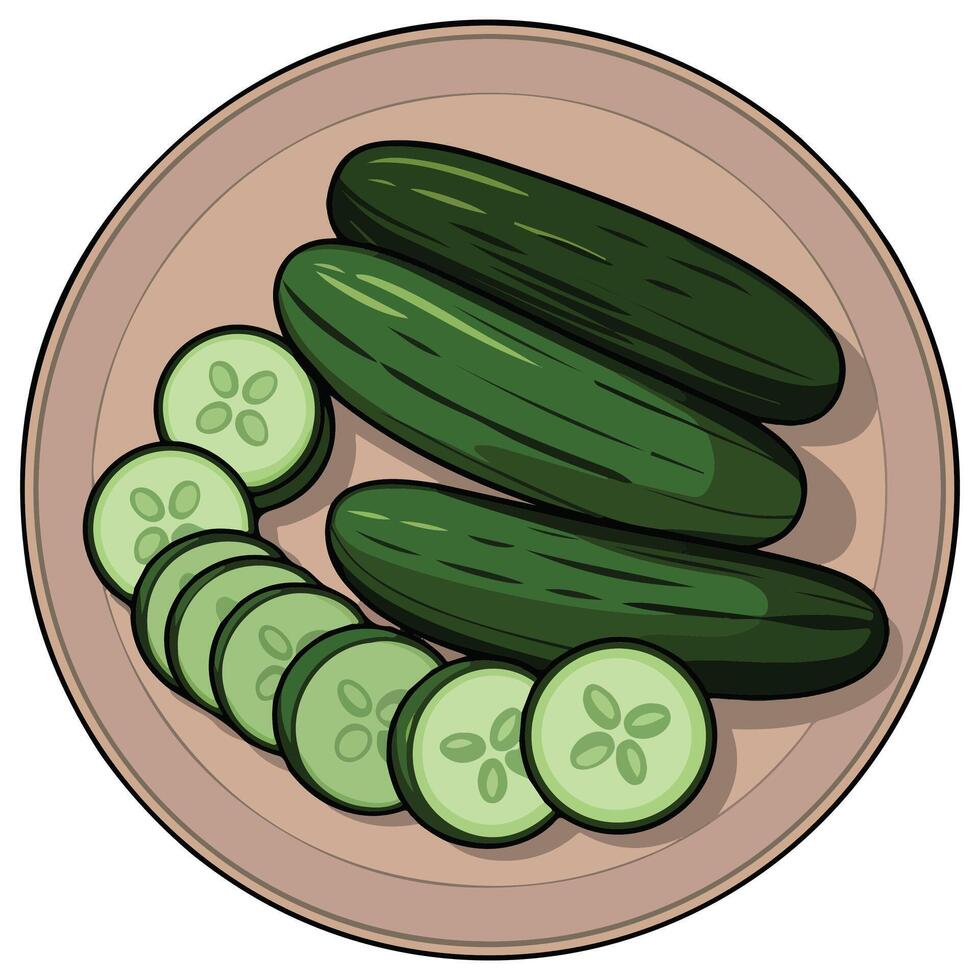 green cucumber slices salad ingredient isolated illustration on white background vector