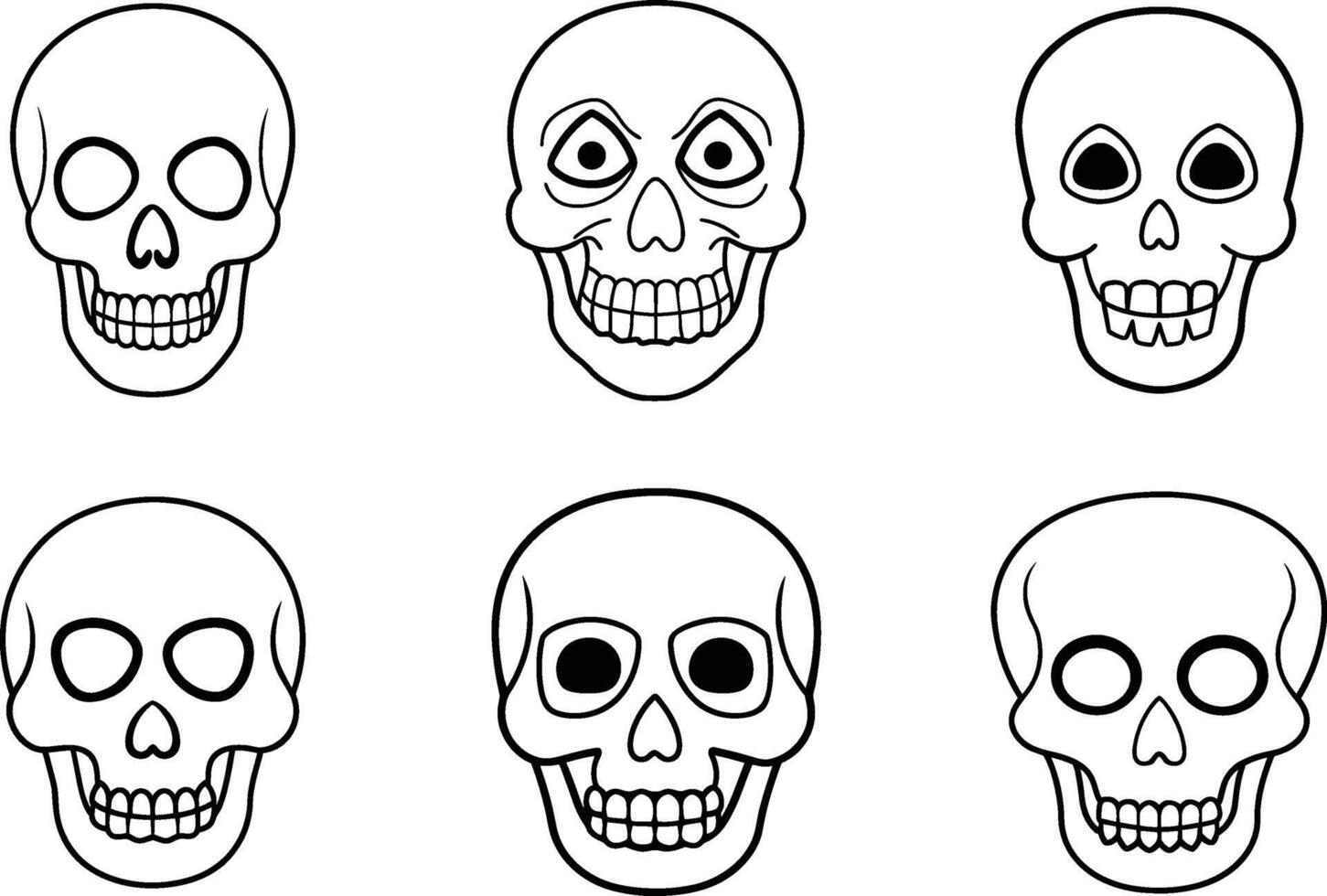 Set of Hand-Drawn Skull Line Art Illustrations for Halloween Design vector