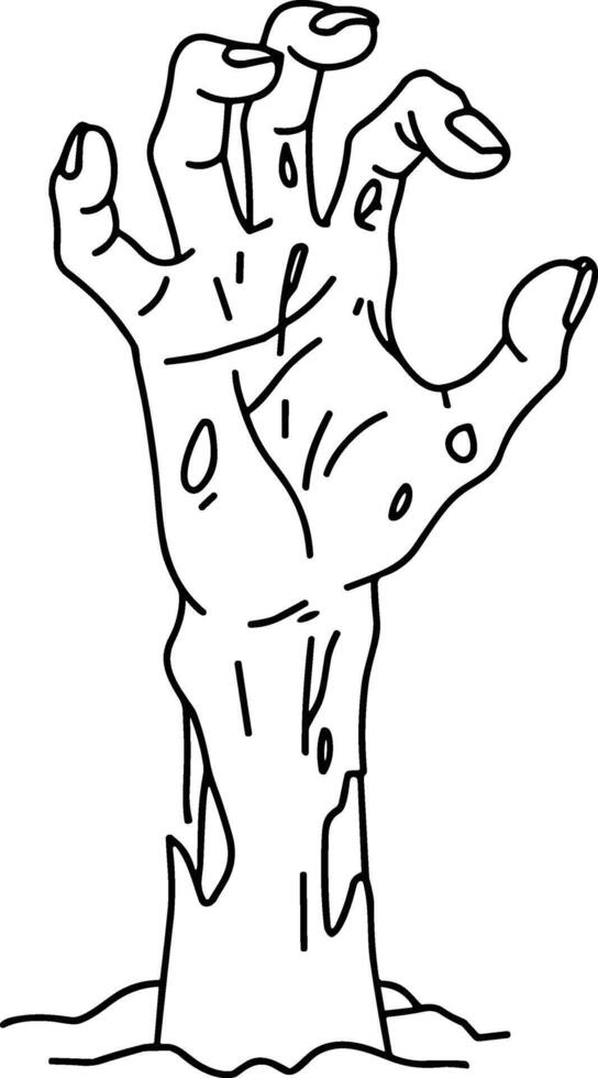 Creepy Zombie Hand Emerging from Ground - Halloween Line Art vector