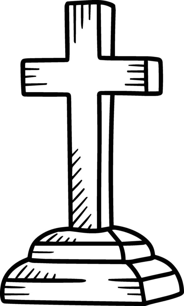 Hand-Drawn Cross Tombstone Illustration - Halloween Grave Marker Art vector
