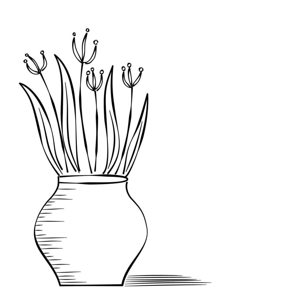 Potted plant with leaves line icon. linear style for mobile concept and web design. Plant in flower pot with shadow, outline icon. vector