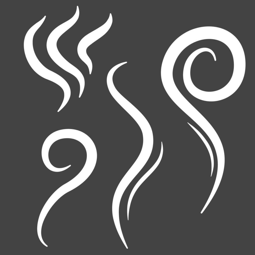 Aroma and smoke line stream. Warm steam, isolated heat symbols. Stink icons, lines vapour cigarette, hot drinks smells tidy collection vector