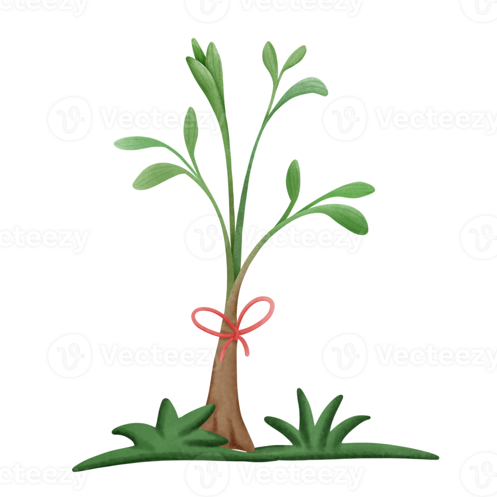 a cartoon tree with a red ribbon on it png