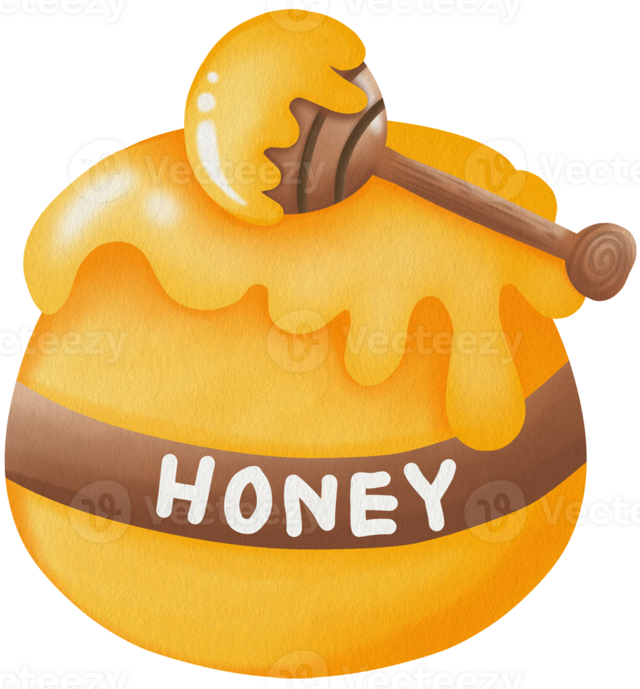 Honey Pot with Dipper Sweet Honey Jar Cartoon Honey Container with Spoon Dripping Honey Pot png