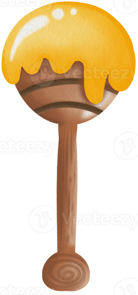 Honey Dipper with Dripping Honey Wooden Honey Spoon with Yellow Honey Cartoon Honey Dipper Sweet Honey Stick Dripping Honey on Wooden Dipper png