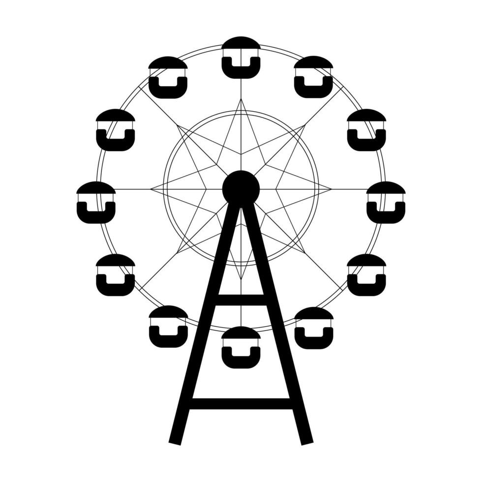 black silhouette of ferris wheel on white background, sketch of attraction vector