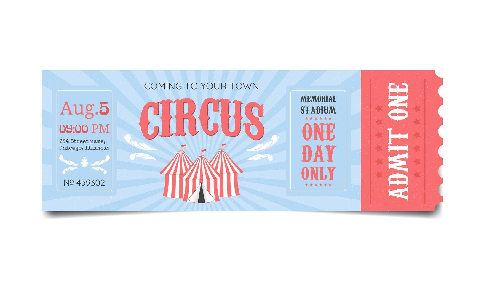 retro circus ticket in pastel colors, vintage event pass vector
