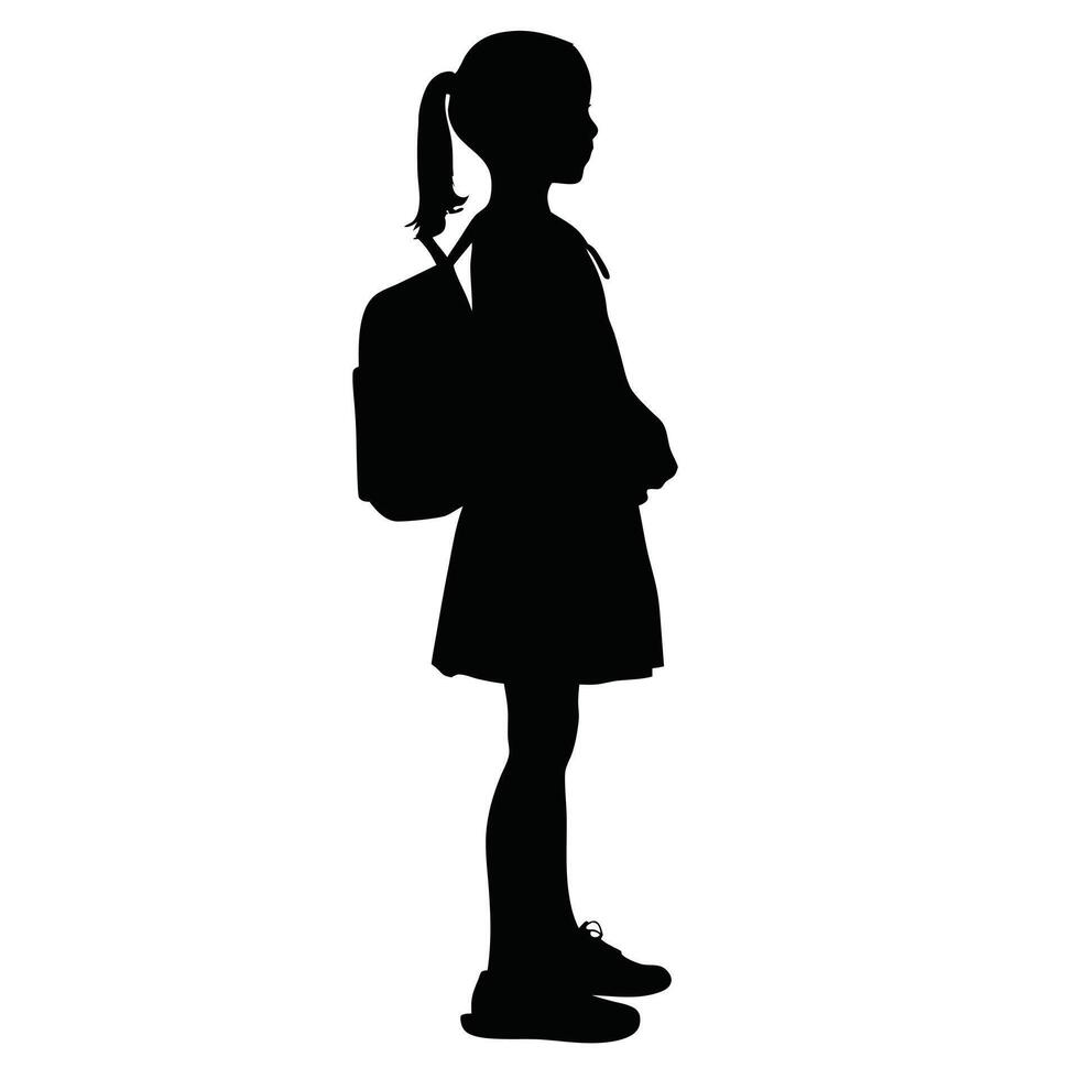 Silhouette Of A Girl Wearing Backpack Isolated On White Background Illustration vector