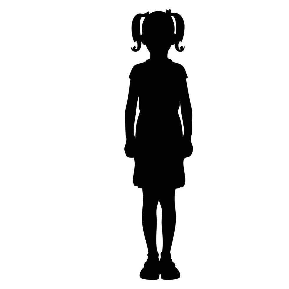 Girl Silhouette Standing Full Length Isolated On White Background Ponytail Hairstyle vector