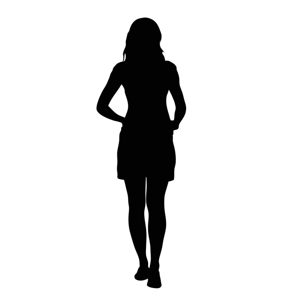 Silhouette Of A Woman Standing With Hands On Hips Isolated On White vector