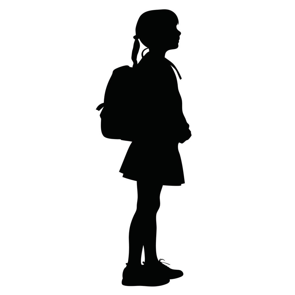 Girl Silhouette With Backpack Student Standing Profile View School Concept vector