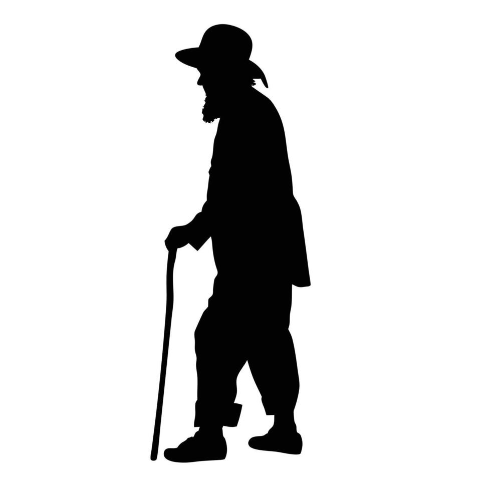 Silhouette Of Elderly Man Walking With Cane Illustration Graphic Art vector