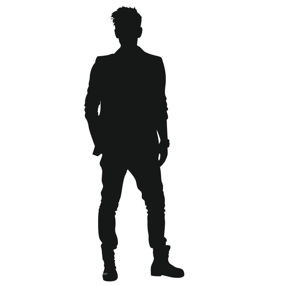 Silhouette Of A Stylish Man Standing In Modern Outfit On White Background vector