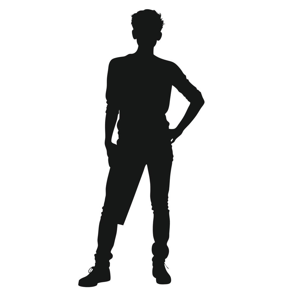 Full Body Silhouette Of A Young Man Standing Posing Confidently On White Background vector