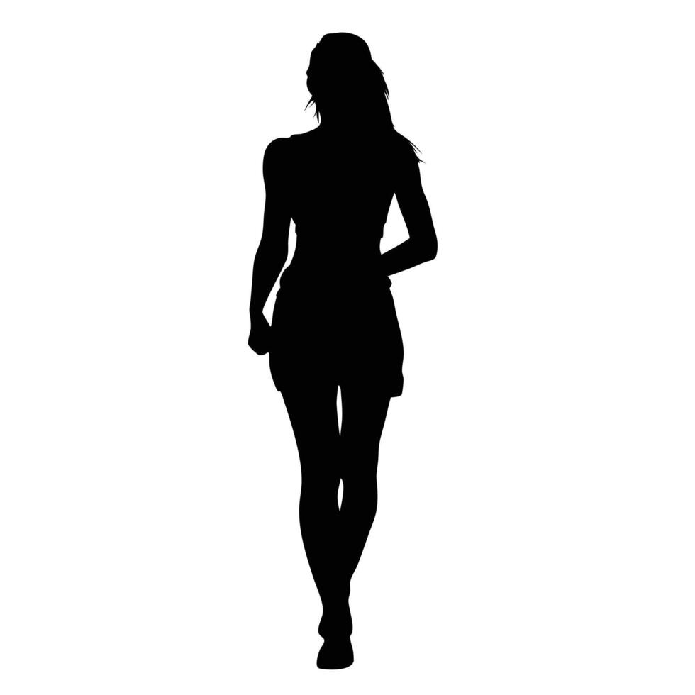 Black Silhouette Of Woman Walking Forward On White Background Simple Design vector