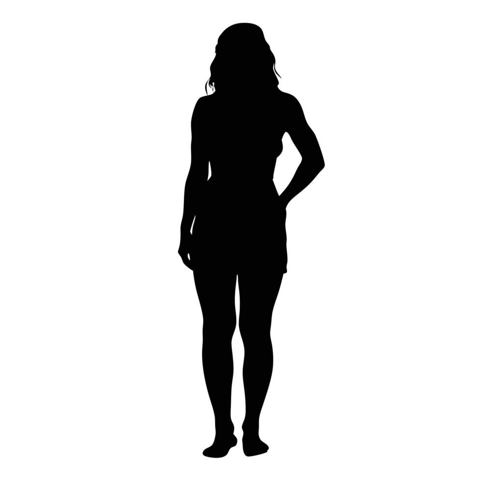 Silhouette Of A Woman Standing With Hand In Pocket Isolated On White vector