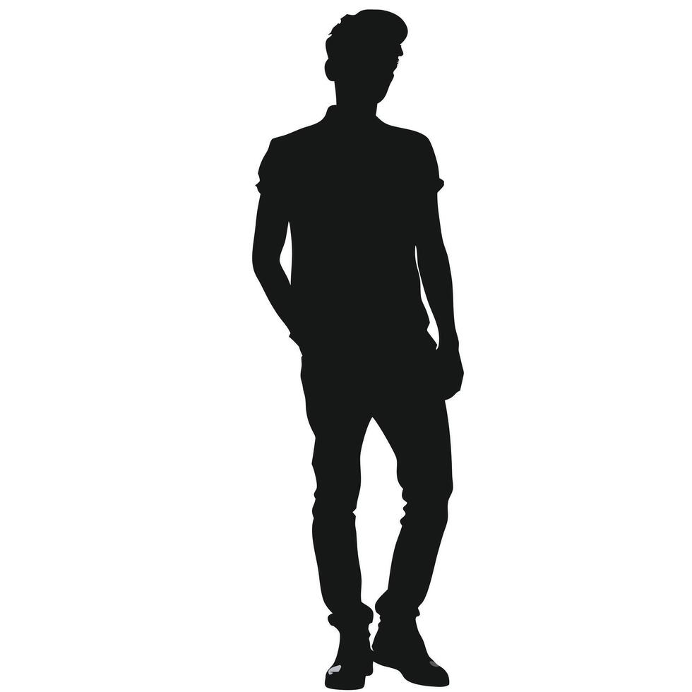 Silhouette Of A Young Man Standing With Hand In Pocket Illustration vector