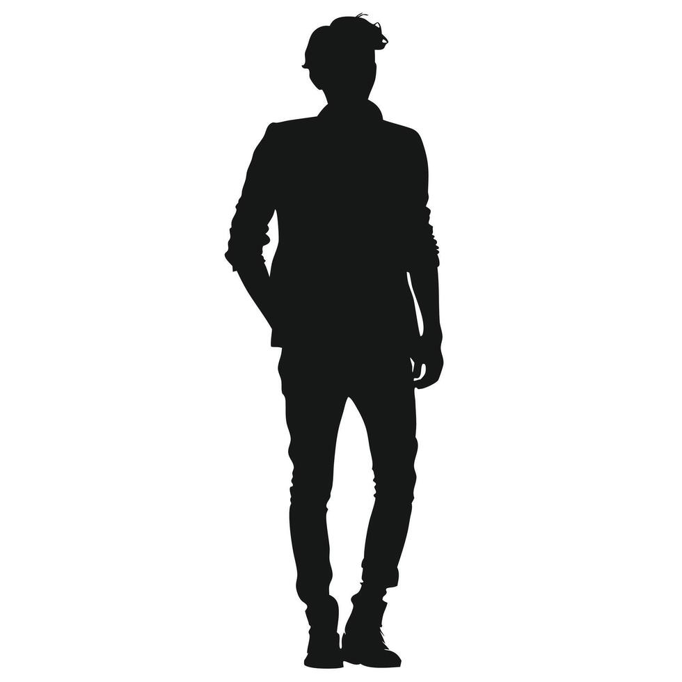 Man Silhouette Full Length Casual Wear Posing Isolated On White Background vector