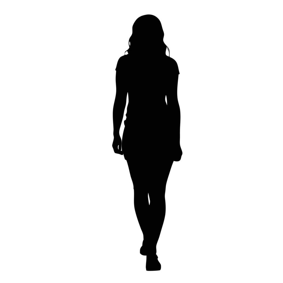 Elegant Woman Silhouette Walking Forward Graceful Female Figure Illustration On White Background vector