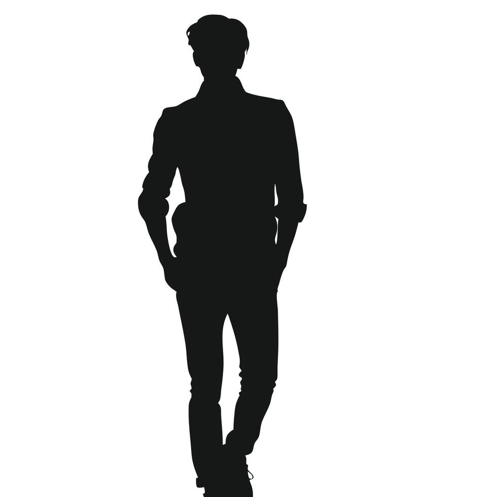 Man Silhouette Walking Confidently With Hands In Pockets Wearing Casual Attire vector