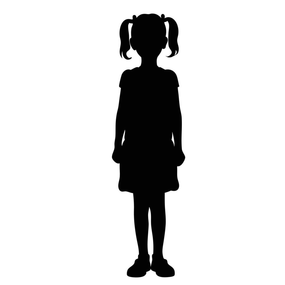 Full Length Silhouette Of A Young Girl With Ponytails Standing Straight vector