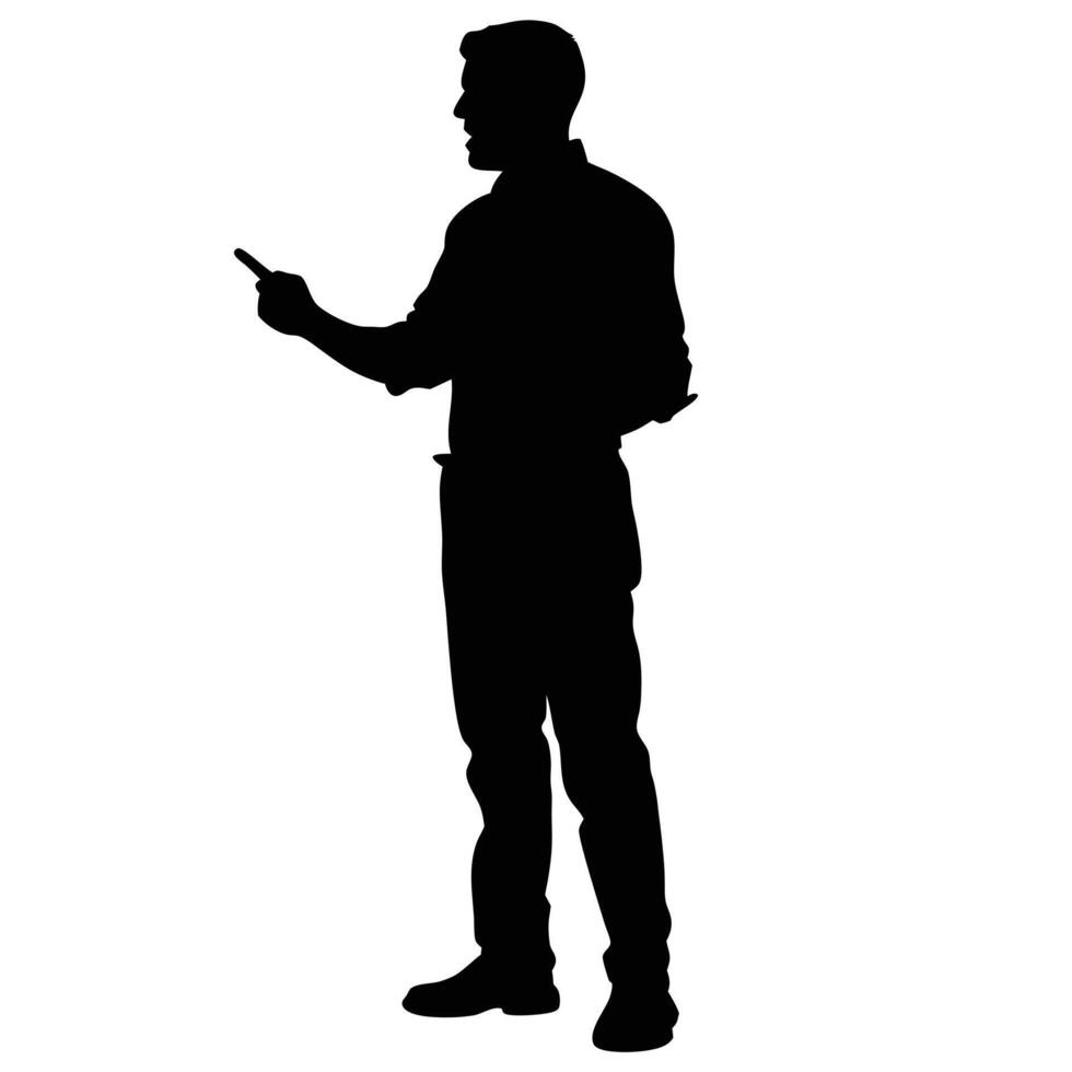 Man In Shirt And Pants Silhouette Giving A Presentation Or Explanation vector