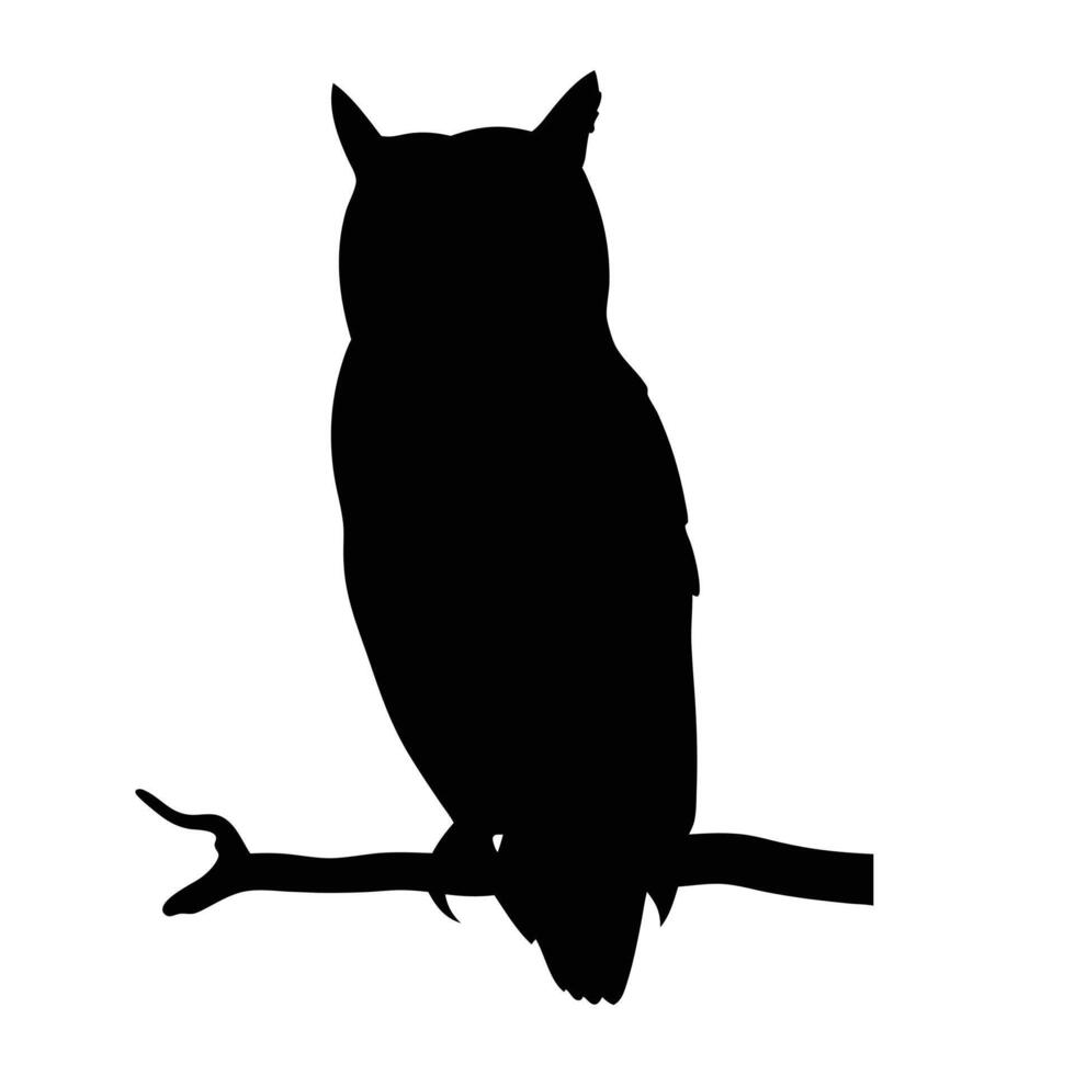 Owl Silhouette Perched On Branch Isolated Bird Illustration Design vector