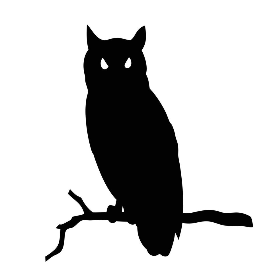 Silhouette Of An Owl Perched On A Branch With A White Background vector