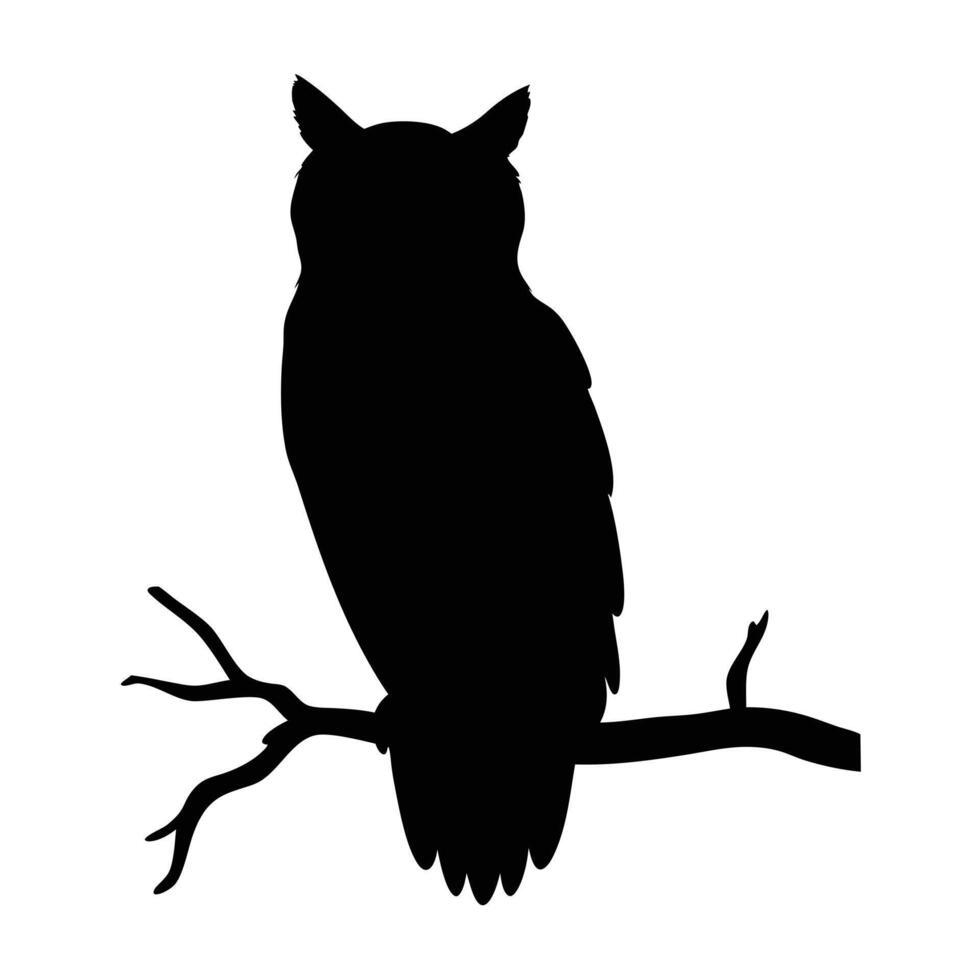 Owl Silhouette Perched On Branch Illustration Nature Wildlife Design vector