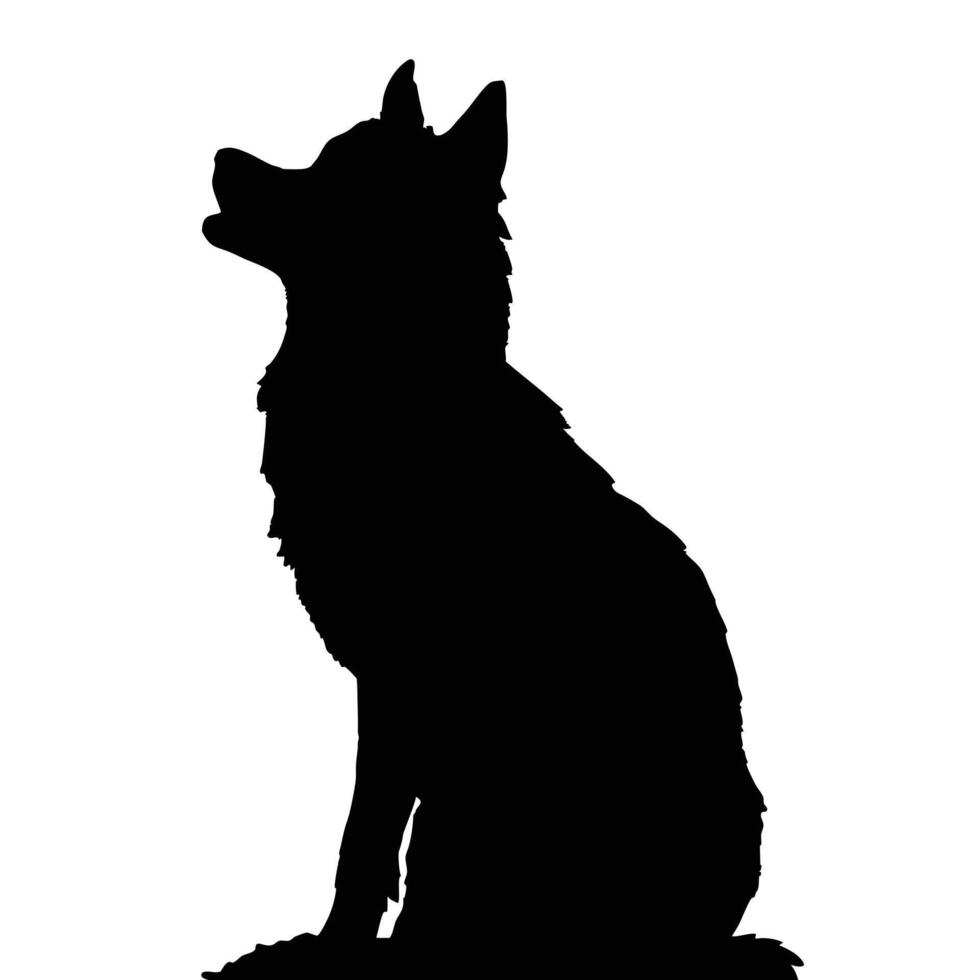 Silhouette Of A Sitting Dog Looking Upward With Alert Expression vector