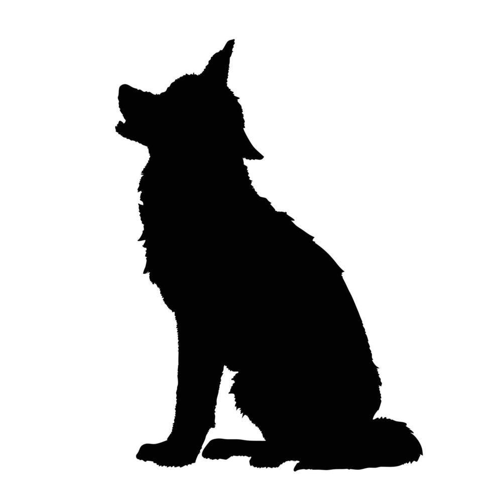 Silhouette Of Wolf Howling Sitting Down Isolated On White Background vector