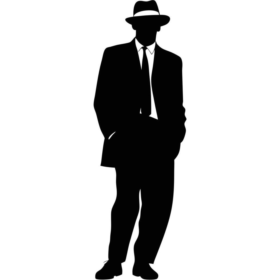 Silhouette Of A Man In Suit And Hat Fashion Illustration vector